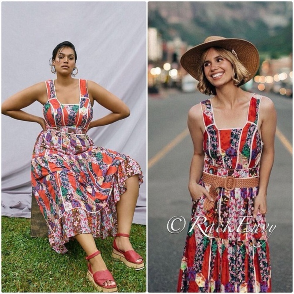 Anthropologie Red and Purple Floral Dress